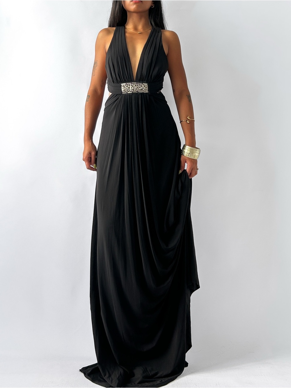 BCBGMaxAzria Backless Maxi Gown with Jeweled Waist - Picture 4 of 4
